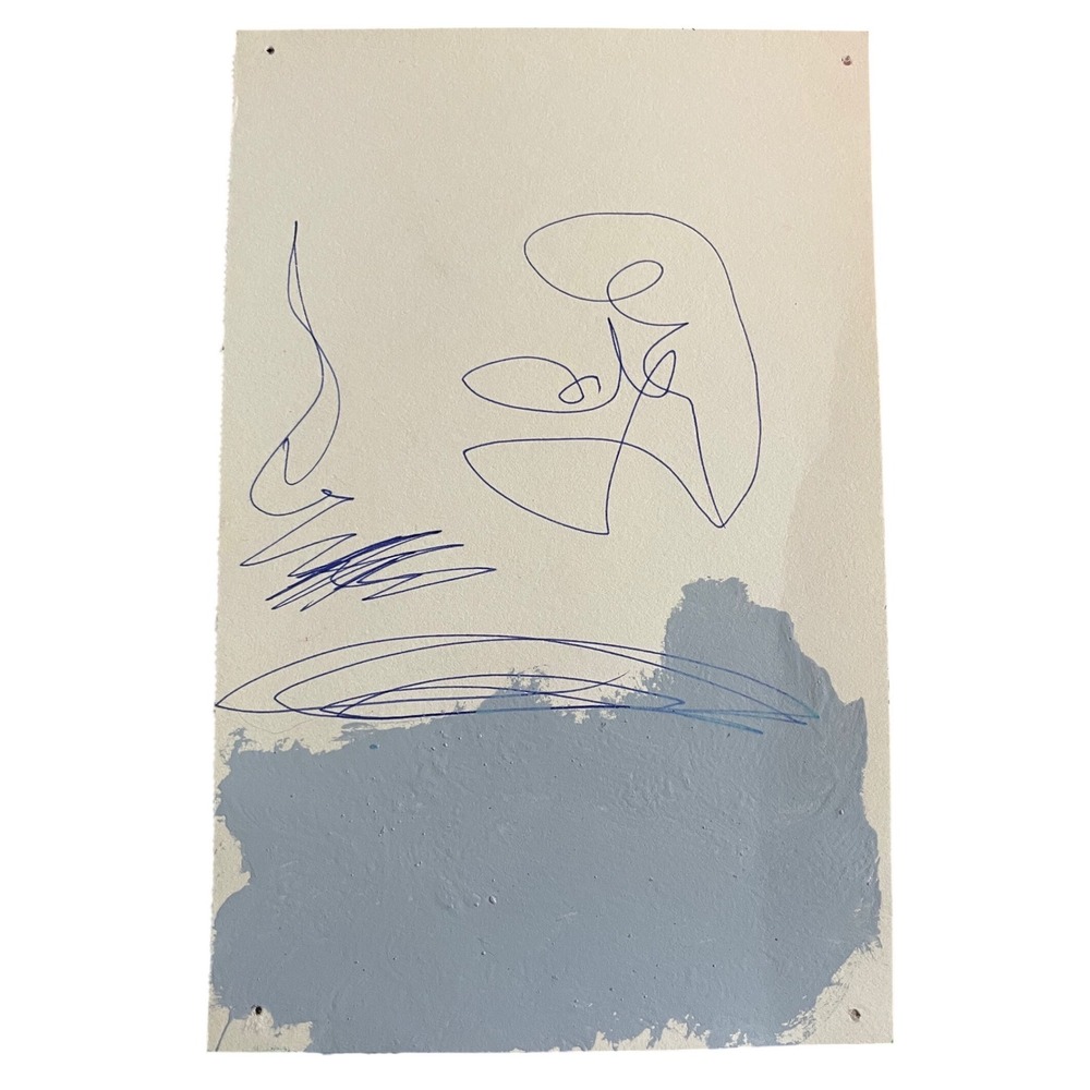 Abstract Minimalism Blue Ink Drawing Painting on paper by Bailey Craig 5.5 x 8.5
